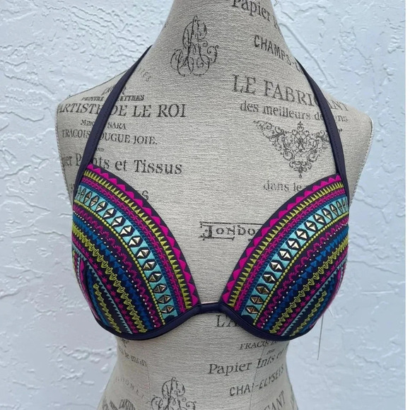 Candied Purple Womens Light Lift Aztec Geometric Stripes Bra Multicolor Sz 38B - Picture 1 of 9